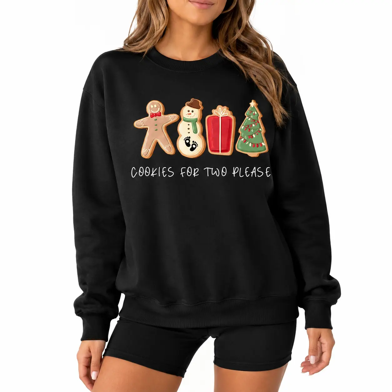 Christmas Cookies For Two Please Pregnancy Announcement Christmas Sweatshirt, Pregnancy Reveal Christmas Sweater, Maternity Christmas Shirt