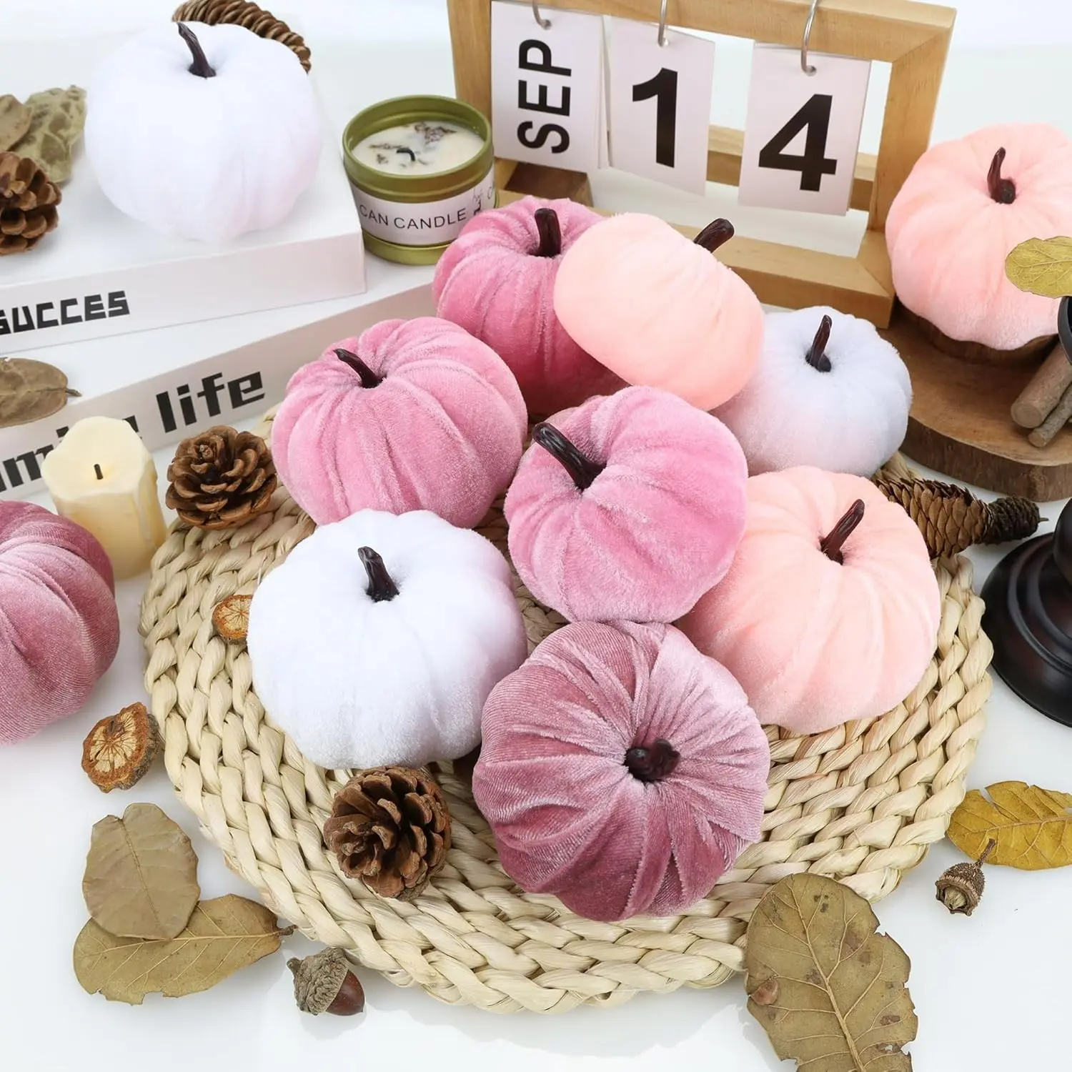 8pcs Pink Pumpkins Fake Velvet Pumpkin Small Faux Fabric Foam Mini Pumpkin for Festive Fall Halloween Thanksgiving Table Centerpiece Wedding Home Farmhouse Baby Shower Decoration
