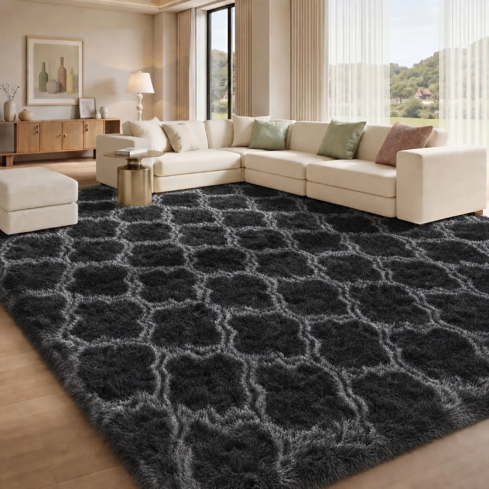FAMVAL Big Size Modern Shaggy Area Rug - Super Soft Non-Slip Rectangular Carpet, Non Slip Rugs for Living Room, Room Decor & House Decor Essentials, Modern Shaggy Rug