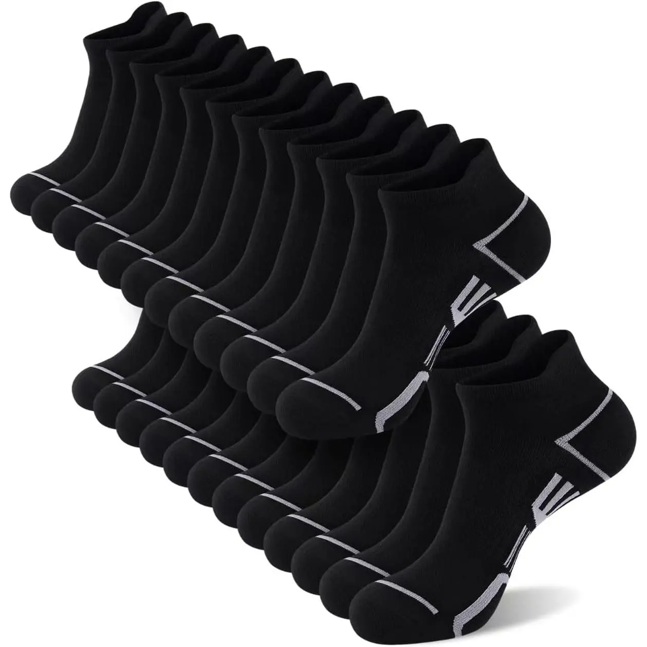 Men's 12-Pair Ankle Socks - Athletic Casual Low-Cut, Cushion, Arch Support, Solid Colors, Tab Shoes Fit, Sizes 6-11