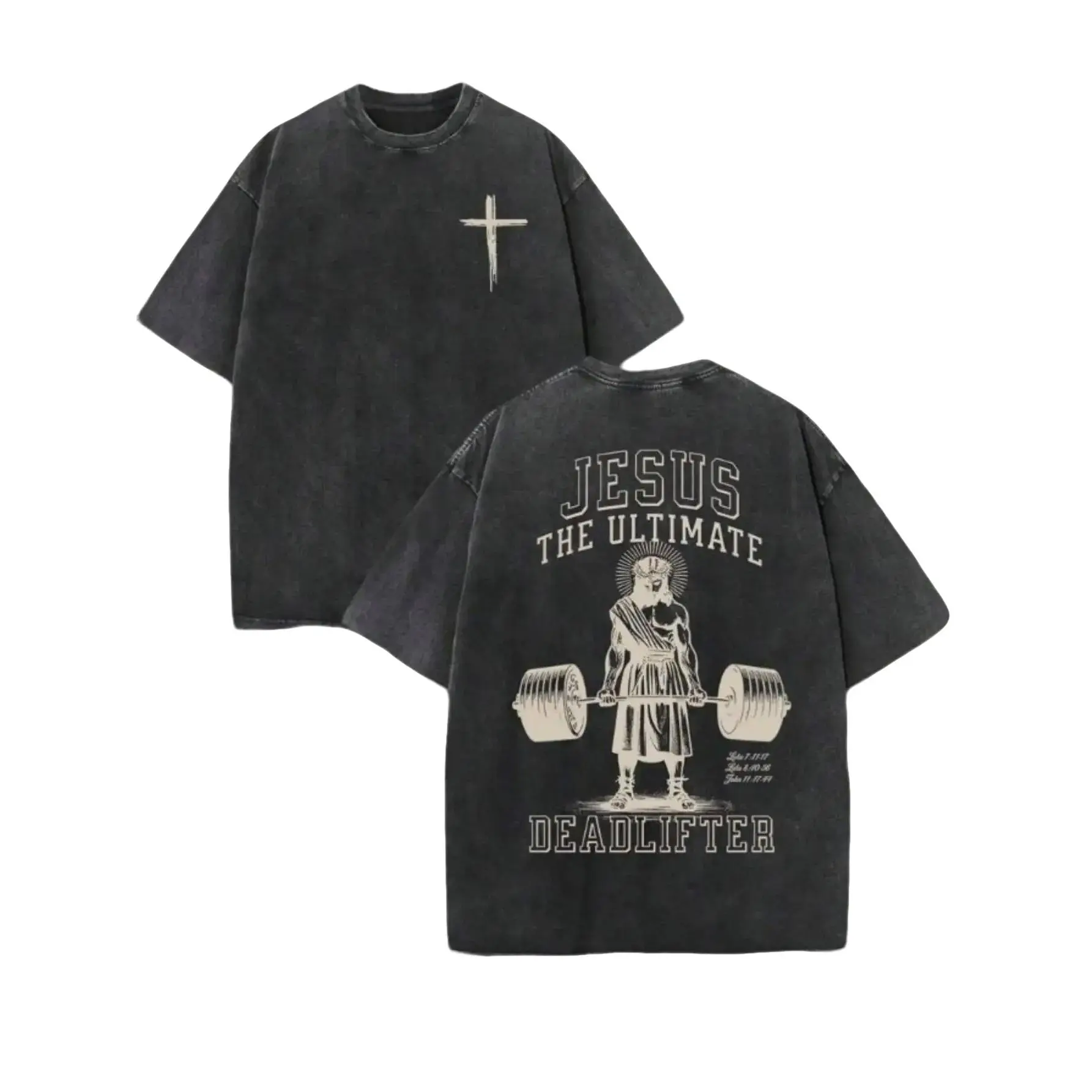 Men's Vintage Washed T-Shirt with "The Ultimate Deadlifte 90s" Print - Loose-Fit Streetwear T-Shirt, Faith and Weightlifting Design, Comfortable for All Seasons, Ideal Gift for Gym and Christian Men, Casual Crew Neck Loose Fit