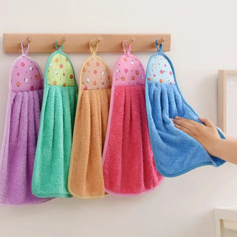 4pcs Small Hand Towels for Kitchen Bathroom Coral Velvet Soft Quick Dry Absorbent Cleaning Cloths Home Sauna Terry Towel Hanging