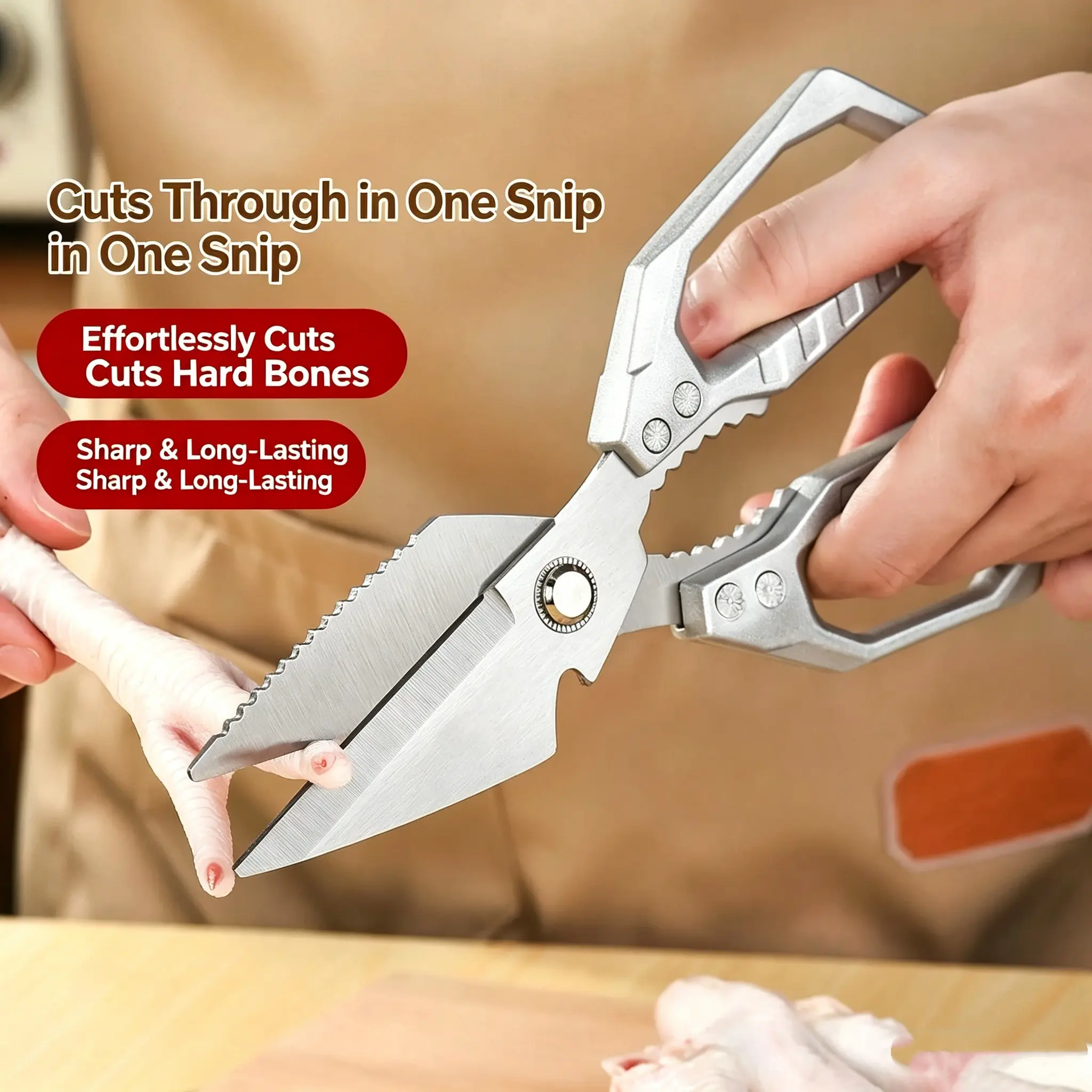 Thick Stainless Steel Multi-Functional Sharp Chicken Bone Scissors, Kitchen Specialized Meat Roasting Fish Cutting Scissors