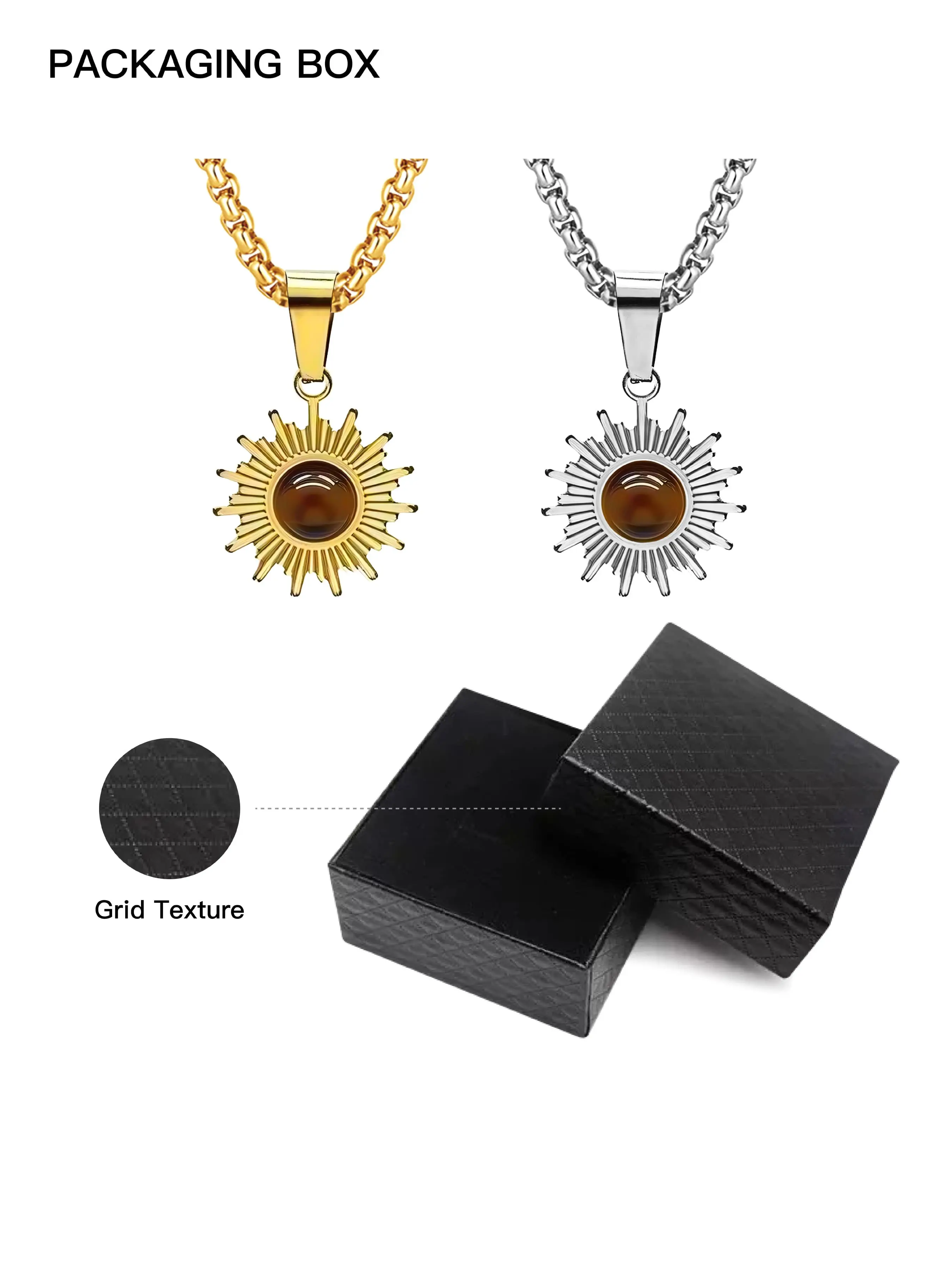Unisex Stainless Steel Sunstone Pendant Necklace Set, Trendy Hip-Hop Jewelry, Perfect Gift for Any Occasion, Daily Wear Accessory