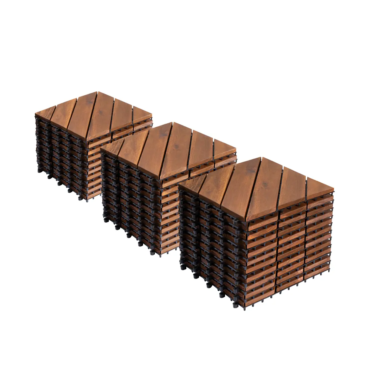 10/27 PCS Durable Interlocking Acacia Wood Deck Tiles, 12x12 in Diagonal Pattern, Easy Click Installation, Waterproof, All-Weather, Efficient Drainage, Natural Grain Patio Flooring for Garden, Pool Areas, Balcony, Outdoor Use