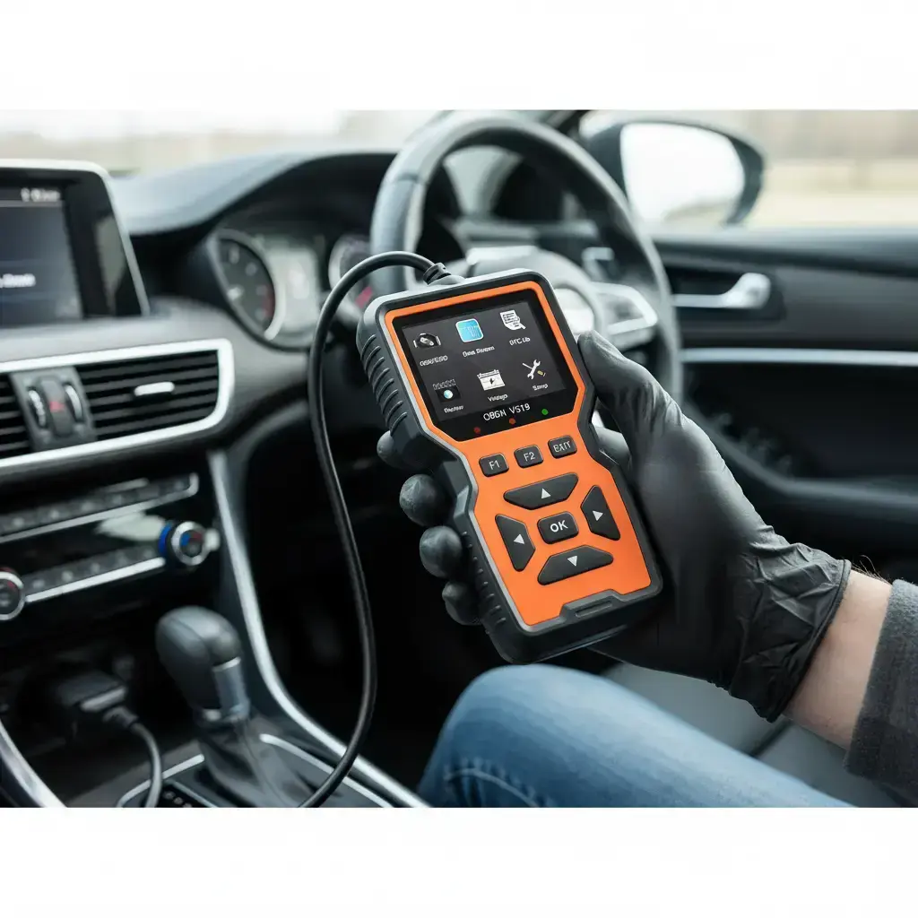 OBDII-V519 Scanner Diagnostic Tool, Vehicle Diagnostic Tool, Car Engine Fault Code Reader with Battery Voltage Test, Charging Tester, Ideal Gifts, Digital Automotive Battery Voltage Reading, OBD Port