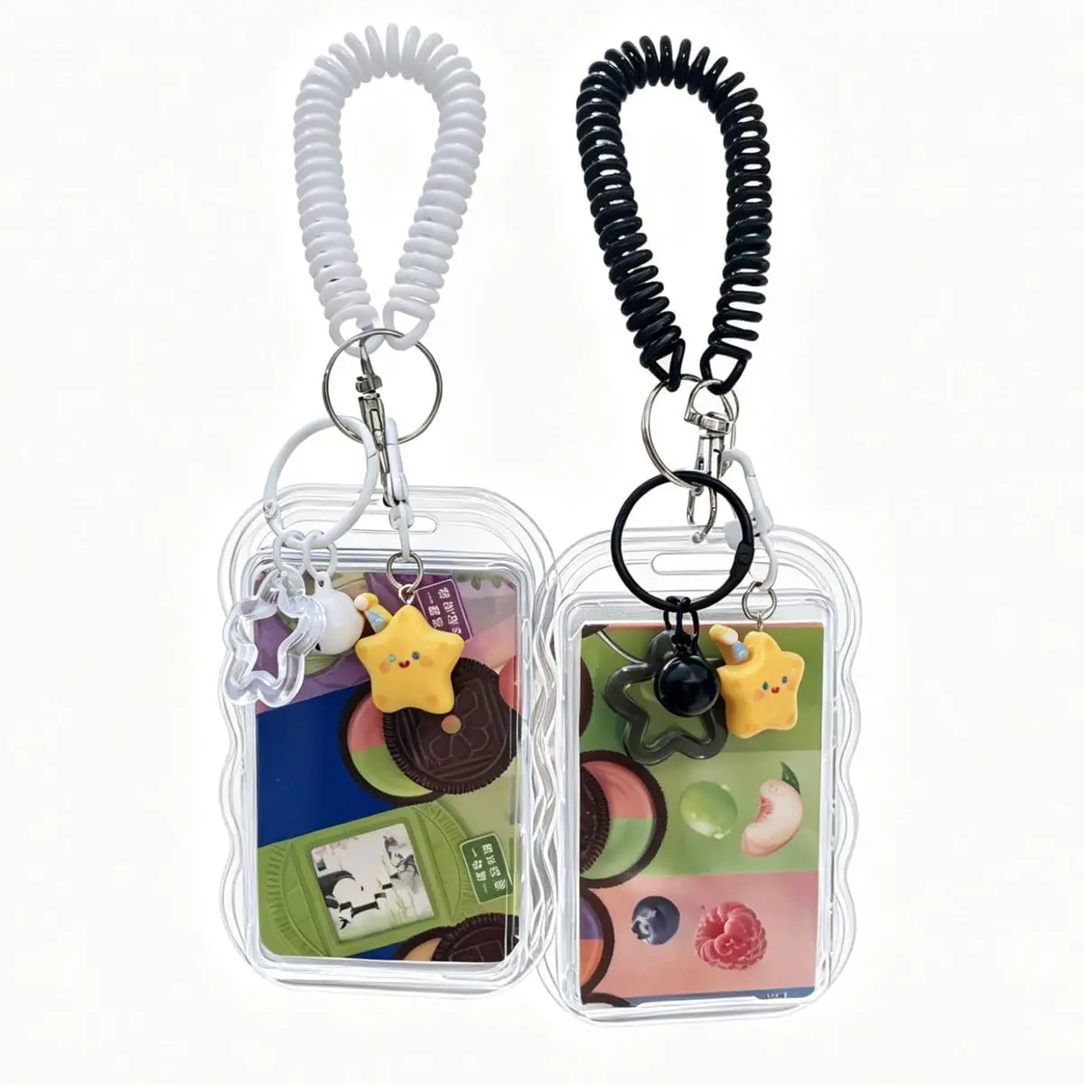 2 count Photocard Holder ,Cute K-pop Photocard Holder  with    Pendant,Transparent Photo  Holders for Student/Credit/Bus Cards,Ideal  for Fans(Black/White)
