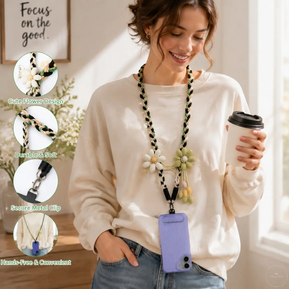 Women's Sports & Outdoor Flower Phone Lanyard - Cute Crossbody Strap, Universal Fit for iPhone 17, Teacher Must-Have, Ideal for Travel, Running