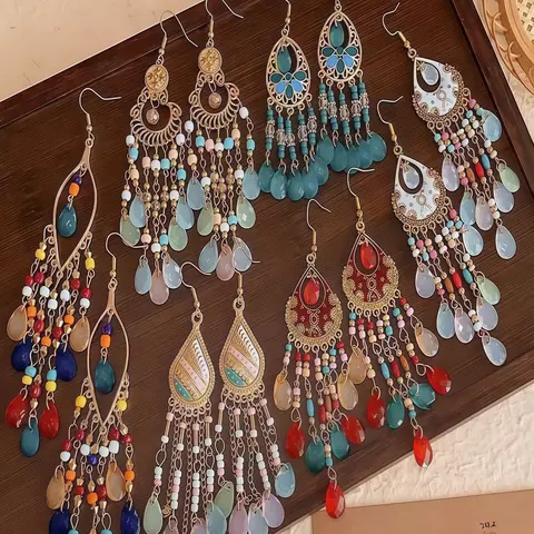 6 Pcs Boho Fringe Dangle Earrings Set, Ethnic Style Vintage Multicolor Drop Earrings for Women, Summer Jewelry
