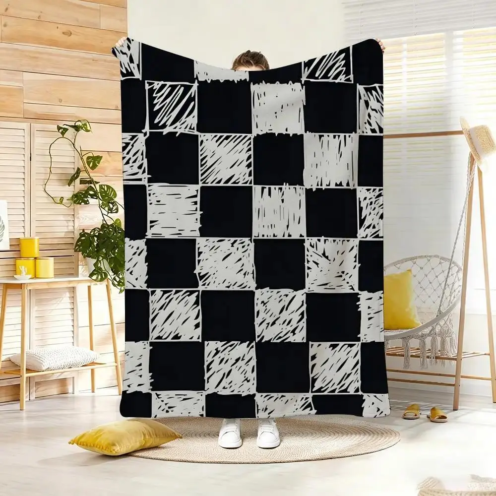 Lightweight Weave Flannel Fabric Checkered Plaid Throw Blanket, Multi-Size, for Home & Office, Indoor/Outdoor Comfort