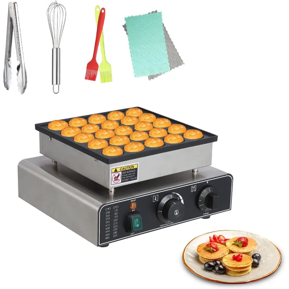 Mini Dutch Pancakes Maker Machine, 25Pcs Commercial Electric Waffle Machine Non-stick Electric Muffin Maker 1.8 in Diameter Mini Pancakes Maker with 50-300℃ Separate Control for Home Kitchen
