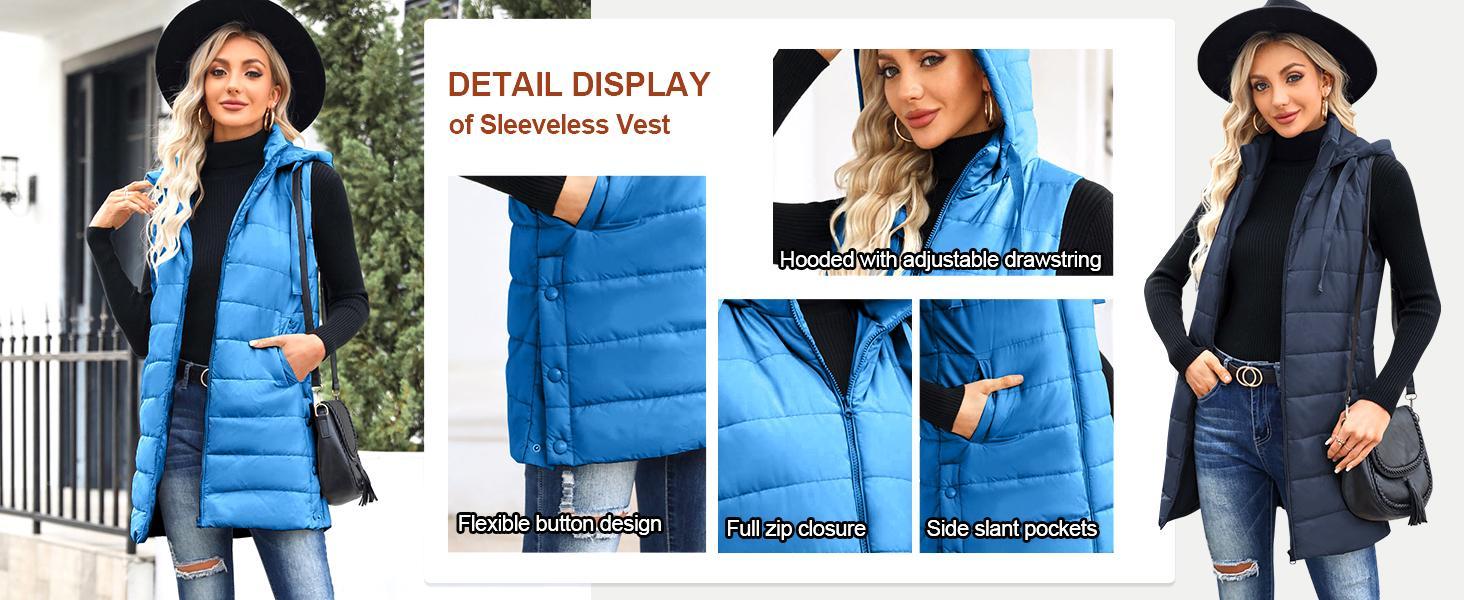 Imily Bela Women Long Vest Solid Color Sleeveless Hood Winter Puffer Vest Outwear Imily Bela Women Long Vest Solid Color Sleeveless Hood Winter Puffer Vest Outwear