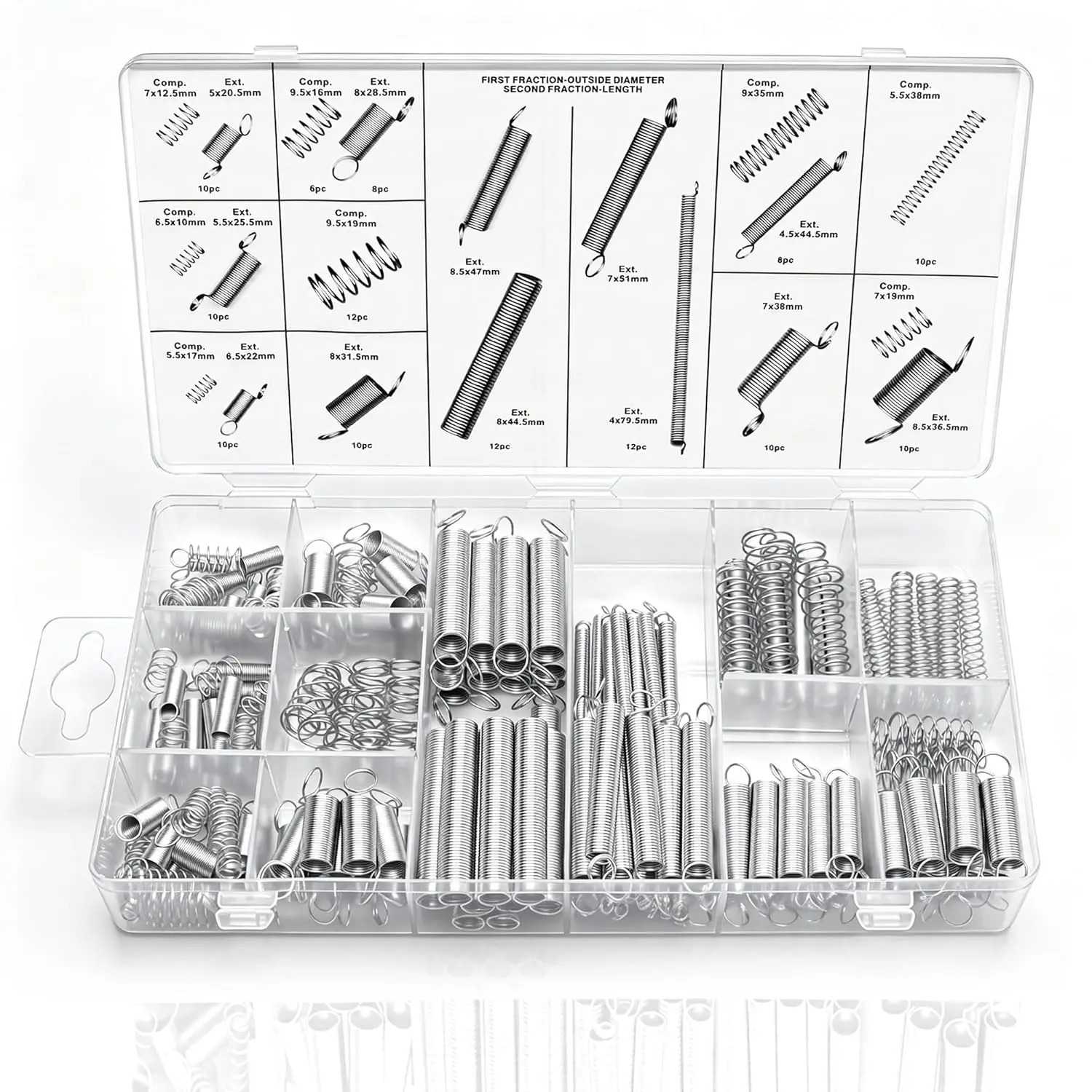 200pcs Assorted Multi-Size Steel Compression & Extension Springs Kit with Plastic Storage Box, Assorted Kit for Piano, Doors (Tools & Hardware Use)