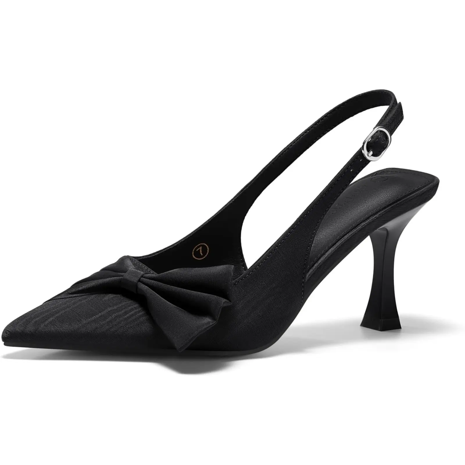Coutgo Women's Chic Casual Slingback Sandals - Plain Elegant Heels for Women, Pointed Toe, Bow Knots, Ankle Buckle Strap, Breathable Rubber Footwear