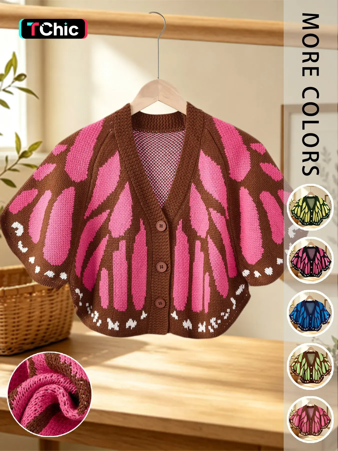 Women's Butterfly Wings Knit Cardigan, Autumn V-Neck Button Fashion Casual Sweater, Stylish and Comfortable Outerwear for Daily Wear, Autumn Sweater Cardigans