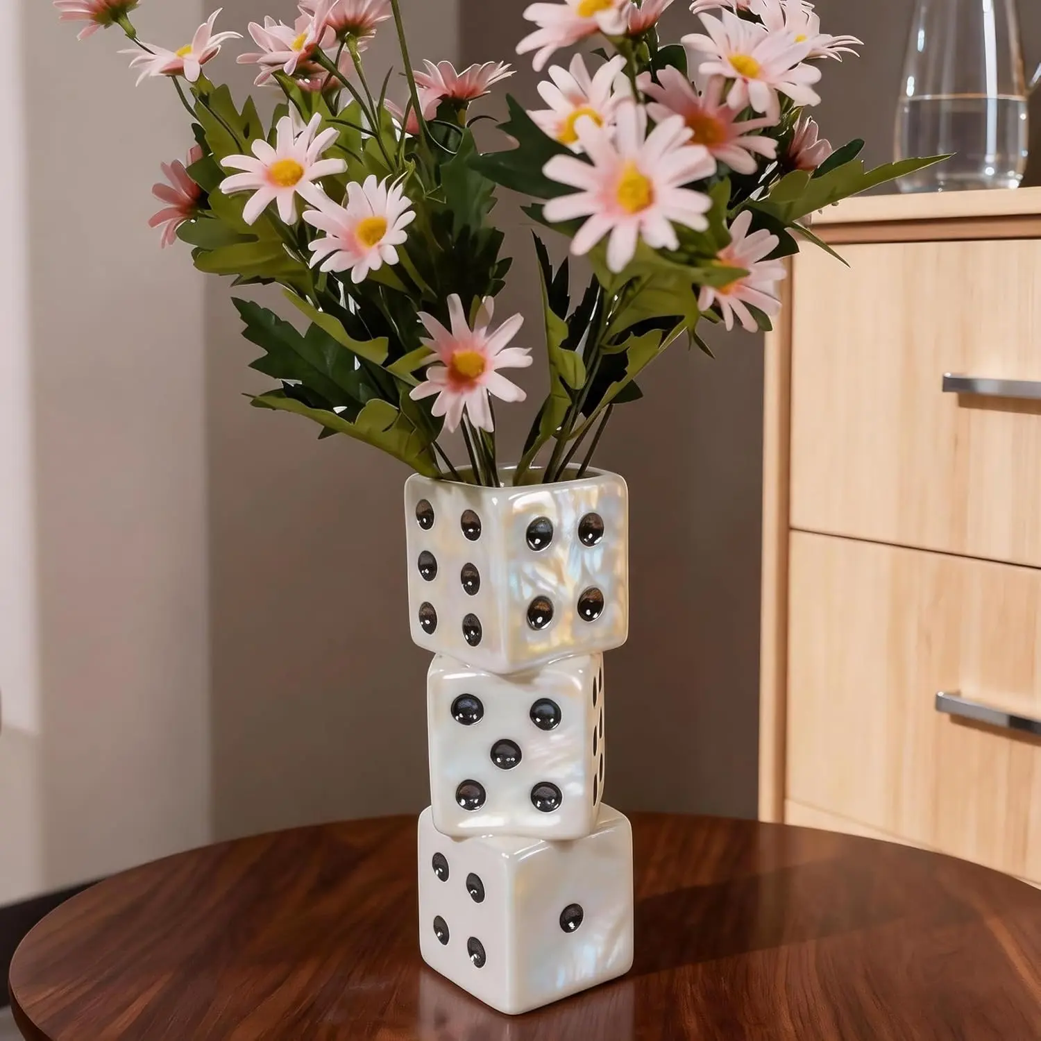 Ceramic Dice Vase - Unique Modern Centerpiece for Dried Flowers, Rose & Pampas Grass | Single Stem Bud Vase for Living Room, Coffee Table & Home Decor, Stunning Decorative Accent for Any Modern SpaceGift