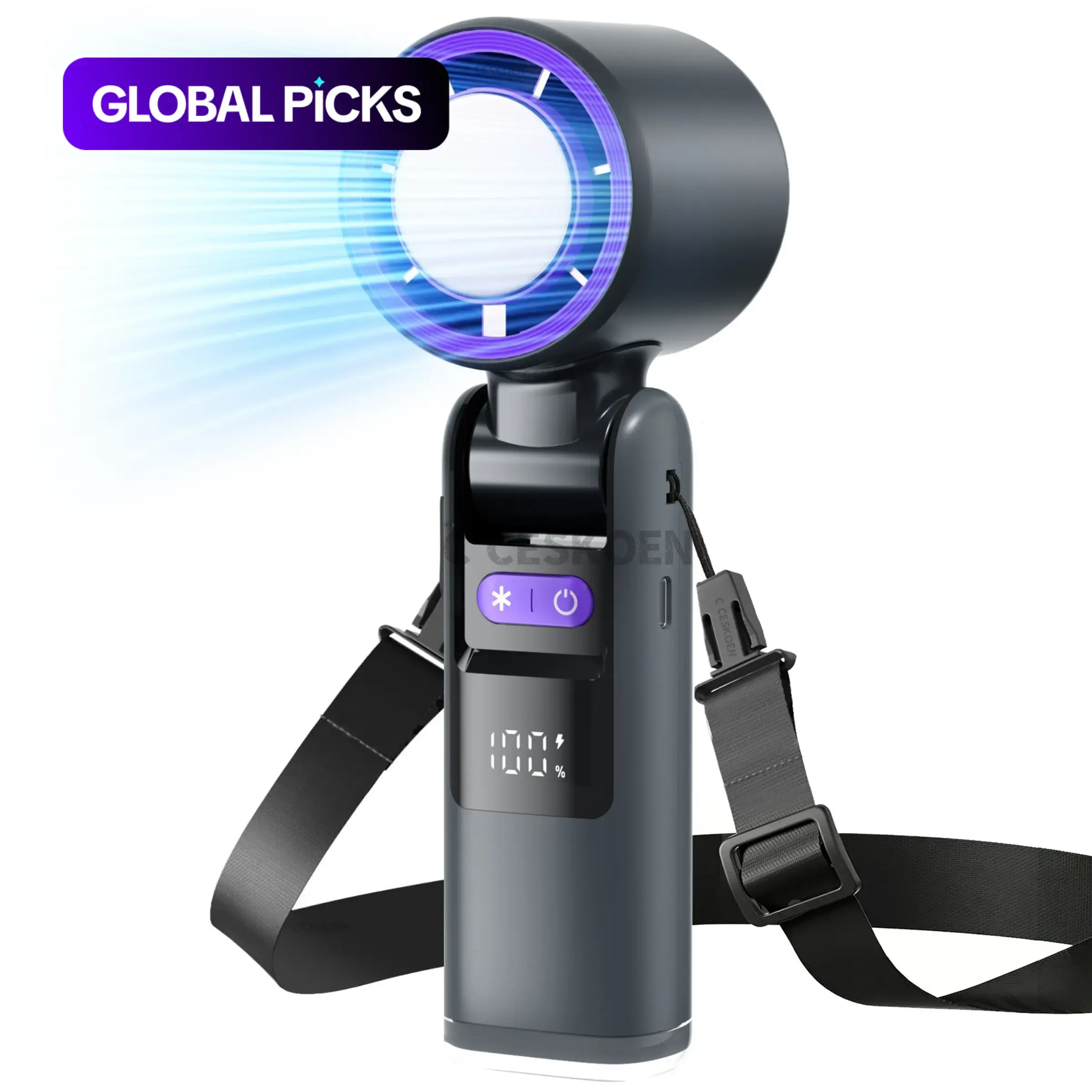 Portable Turbo Cooling Fan, 100-Speed Foldable 4-in-1 Personal Fan for Handheld, Neck, Desk and Flashlight Use, USB-C Rechargeable for Travel, Summer Concerts and Outdoor Activities #GLOBAL PICKS