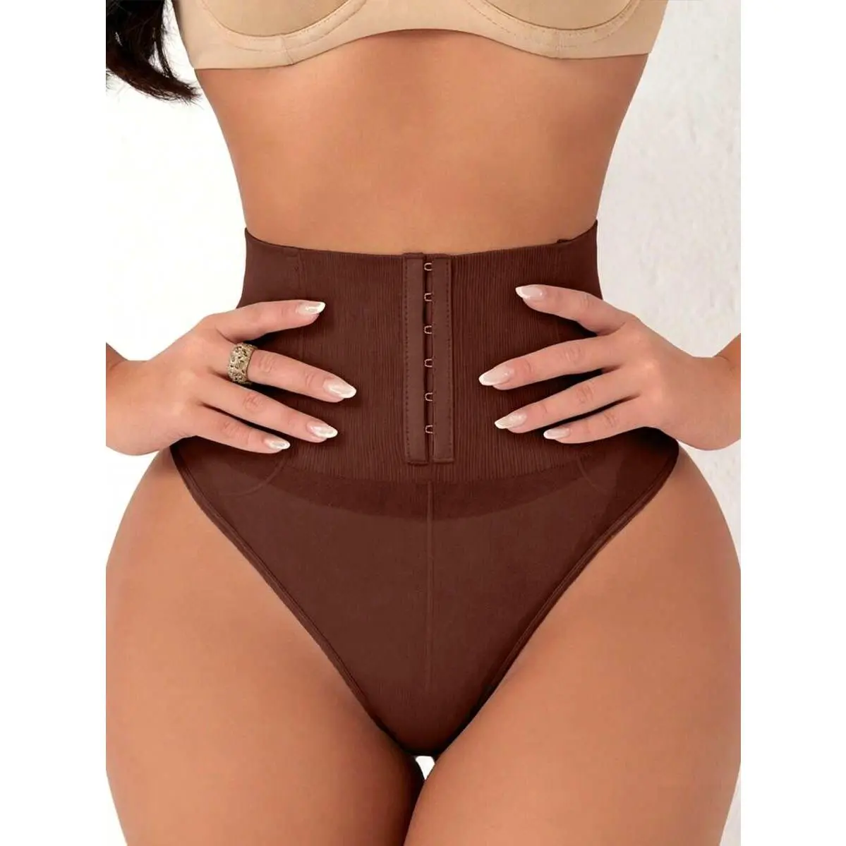 Women's High Waist Shapewear Briefs, Plain Knitted Fabric with Tummy Control, Strong Compression & Hook-and-Eye, Abdominal Firming for Teen, Nurse, Bestie, Everyday Fitness & Office, Basic, Wedding, Casual Wear, Elastane, Polyester Blend, Briefs Type