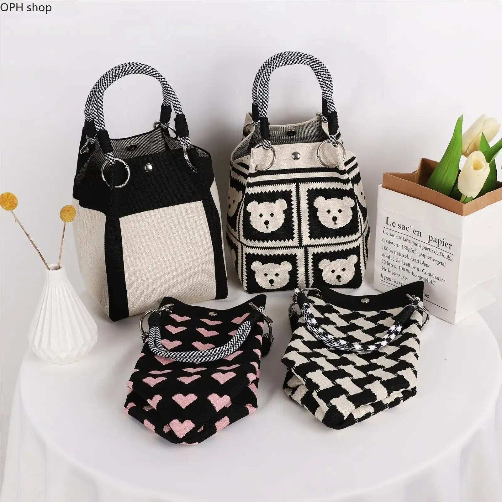 Cute Floral Knitted Tote Bag Reusable Everyday Handbag Aesthetic Appreciation Gift For Teachers Women
