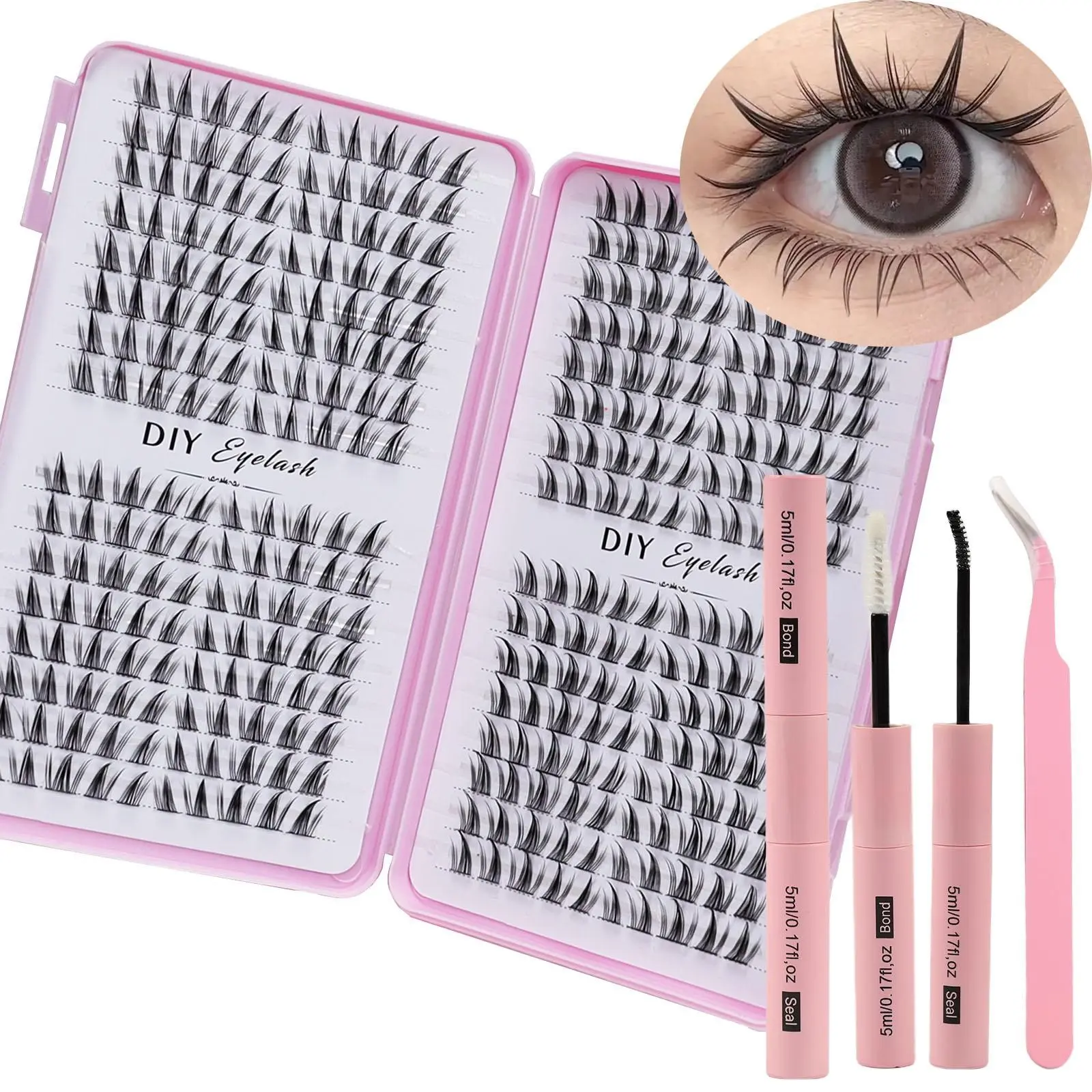 256 cluster false eyelash glue set+double head glue+special eyelash clip, 3D natural appearance anime false eyelash DIY eyelash extension set -256 clusters, 11-13mm mixed length role-playing styling, C-shaped curl, Diy Eyelashes Kit, Eyelashes Extensions