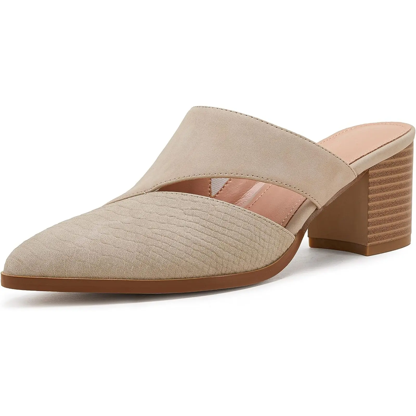 Coutgo Women's Cutout Backless Mules Slip On Closed Toe Chunky Stacked Heeled Sandals