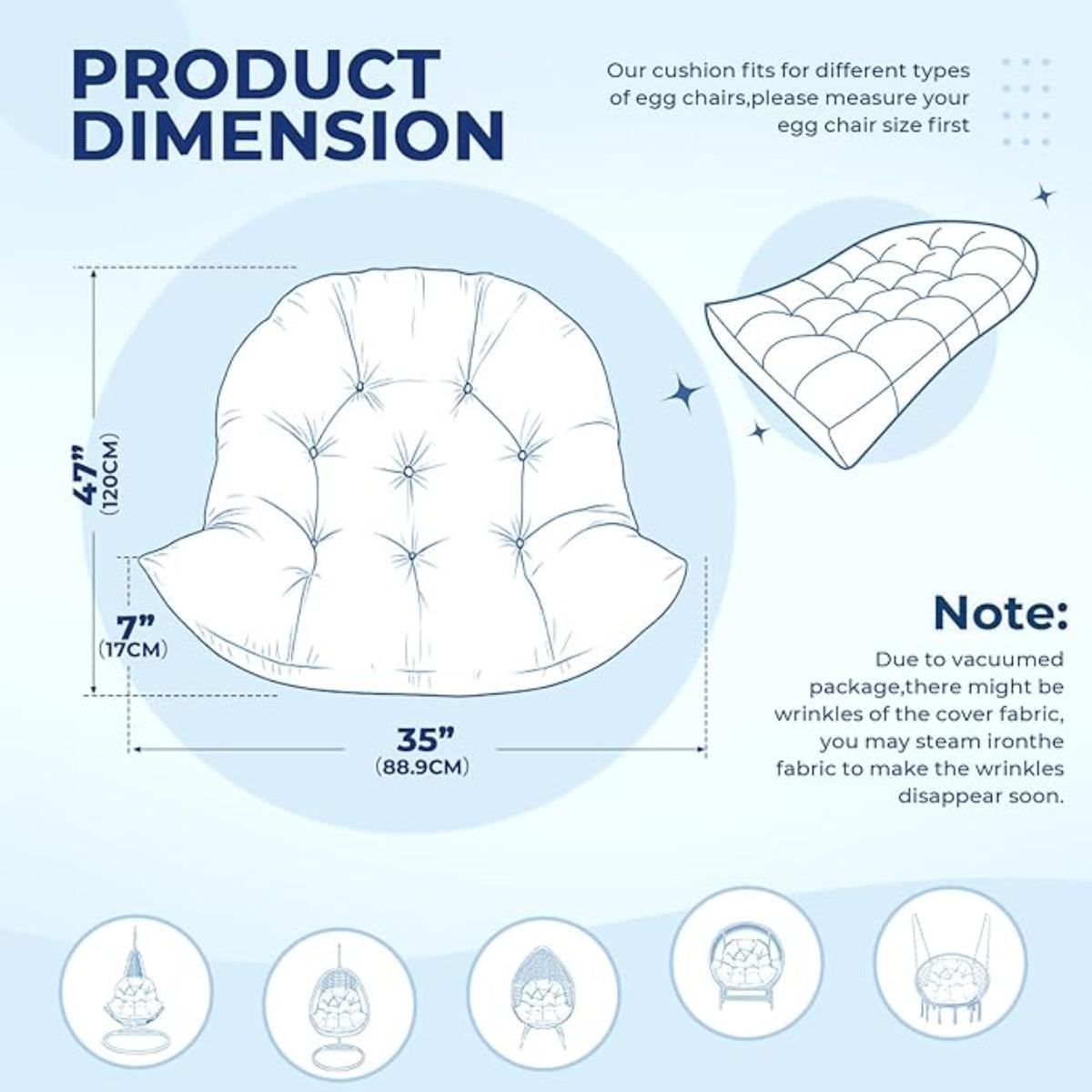 DANGHOOGY Egg Chair Cushion, Waterproof Outdoor Egg Replacement Cushions, Patio Chair Cushions for Outdoor Funiture, Thickened Hanging Chair Cushion, 35x47x7 Inches (Navy)