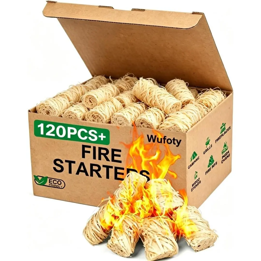 120PCS Fire Starter - Fire Starters for Campfires, BBQ, Fire Pit, Chimney, Smoker, Pizza Oven, Wood Stove, Charcoal Starters, Fire Starters for Grill, FirestarterGift