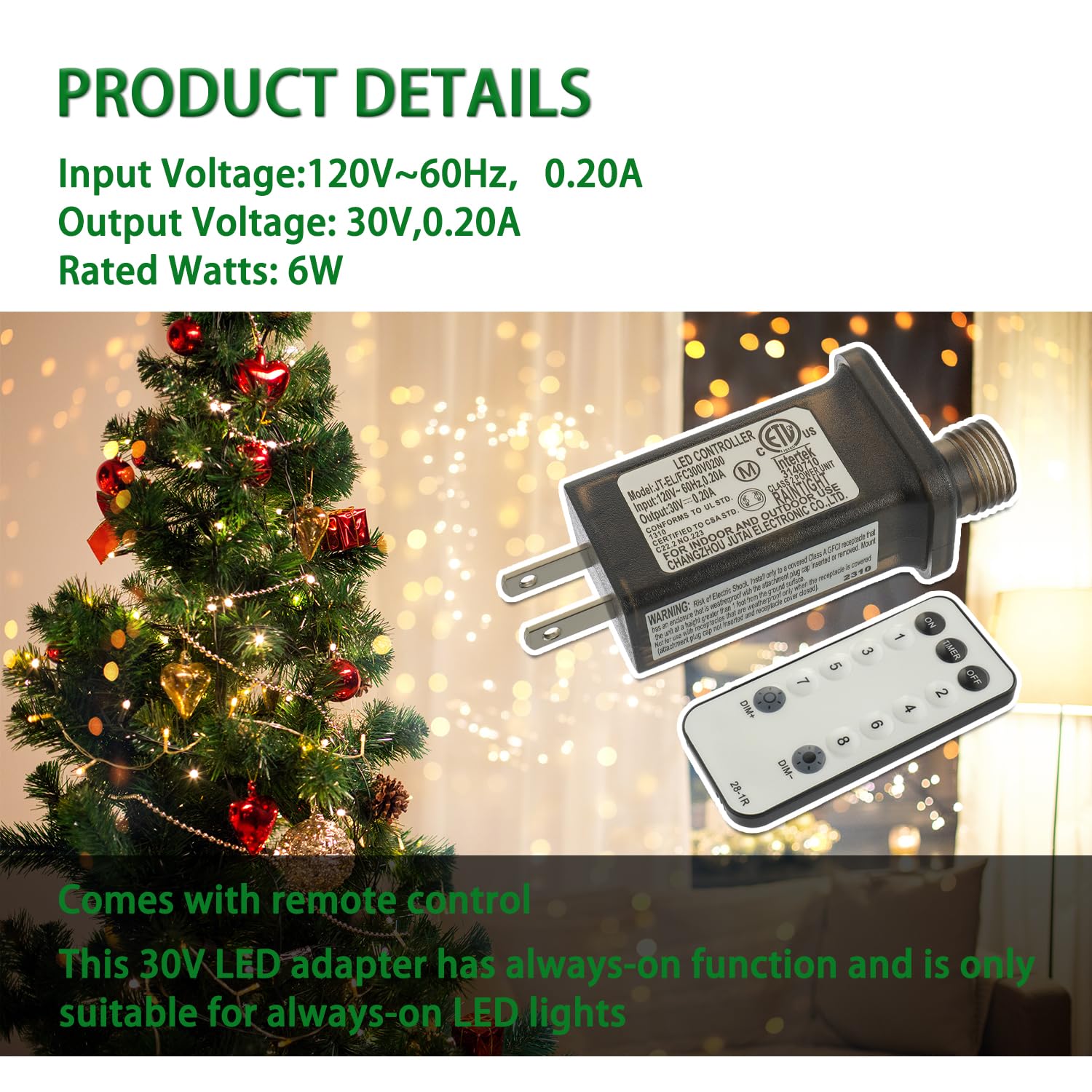 30V 6W 8 Mode LED Controller with Memory Function and IR Remote Control Low  Transformer for Holiday String Lights,not Fit for 8 Mode with Control Box and 1 Mode String Light(1 pcs)