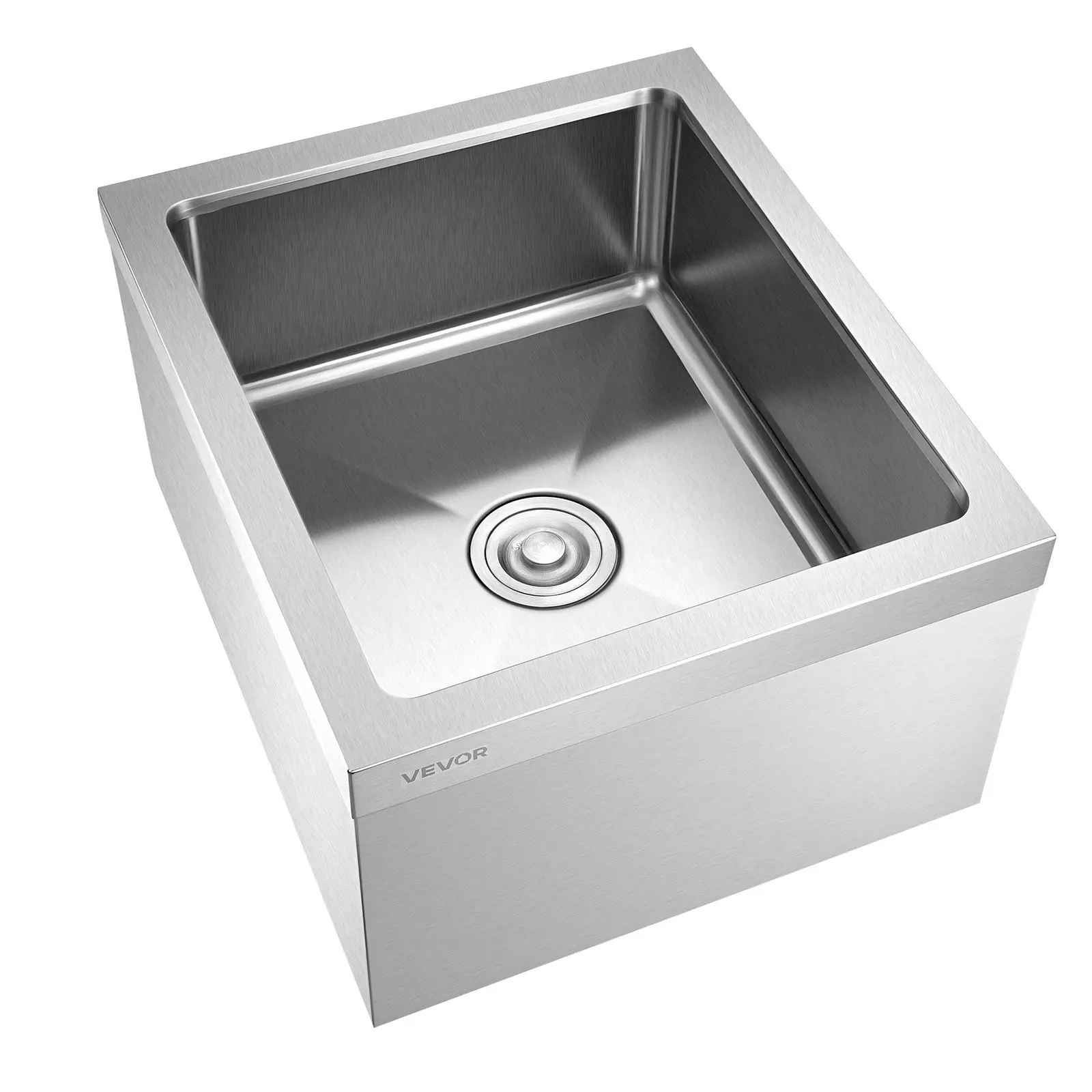 toolupgrade VEVOR 304 Stainless Steel Wall-Mounted Floor Mop Sink, 22" Size, 19x12in Dimensions, 3-in-1 Filter, X-Shaped Groove for Quick Drainage, Rounded Corners, for Balcony/Bath, Commercial Users