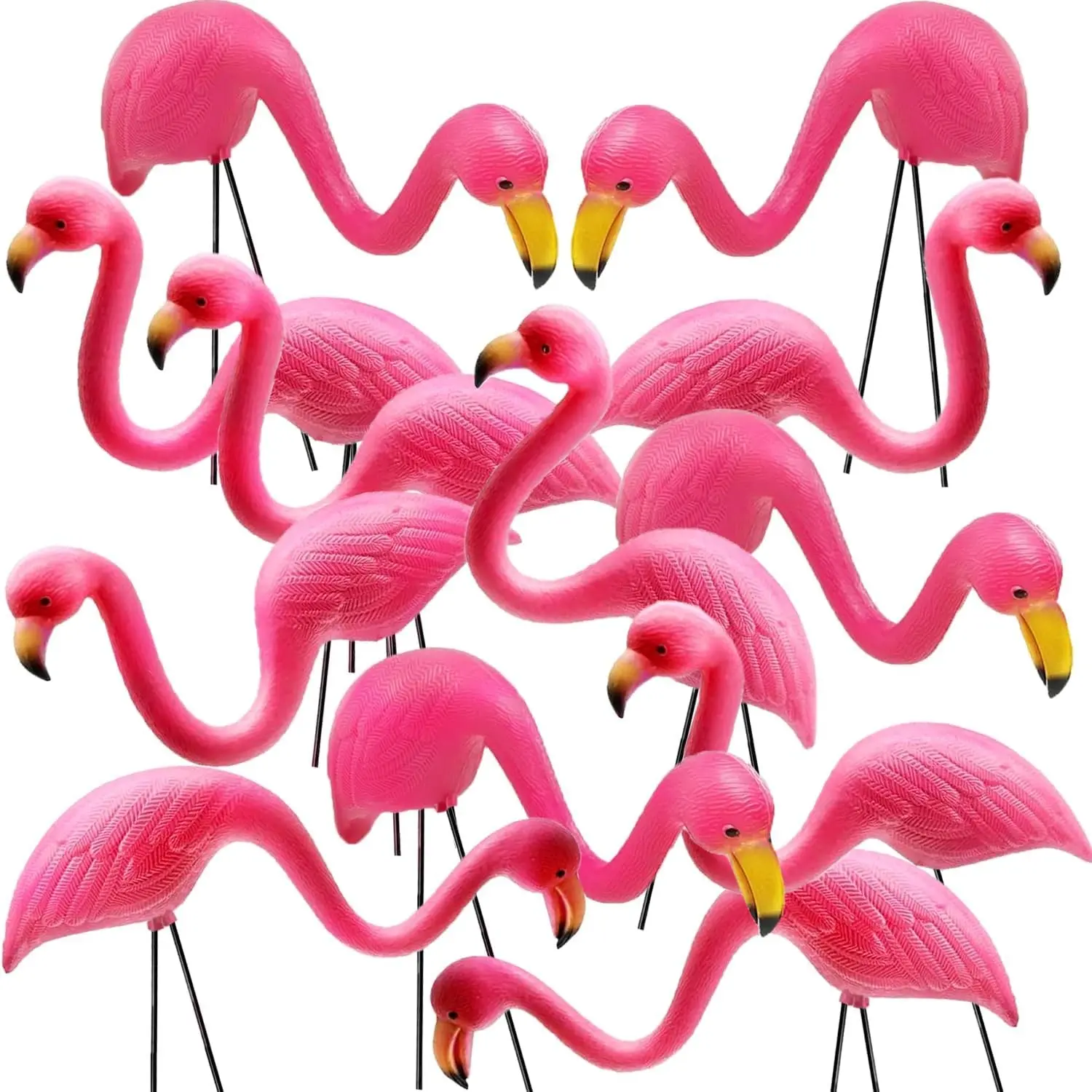 12 Pack Pink Flamingos Yard Decorations - Small 14" Tall Plastic Flamingo Statue w/Metal Stakes - Lawn Ornaments & Garden Decor for Outdoor Parties