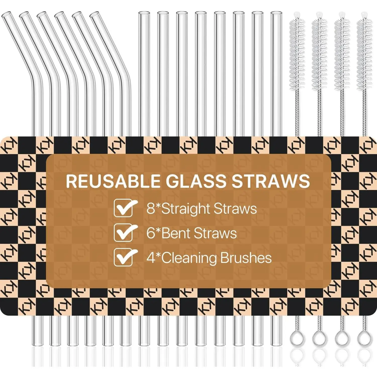 18-Pack Glass Straws, Reusable Clear Glass Drinking Straws Set, 8.5 Inch x 10mm - Includes 8 Straight and 6 Bent with 4 Straw Cleaner Brush, Perfect  Smoothies, Milkshakes, Juice, Tea New model