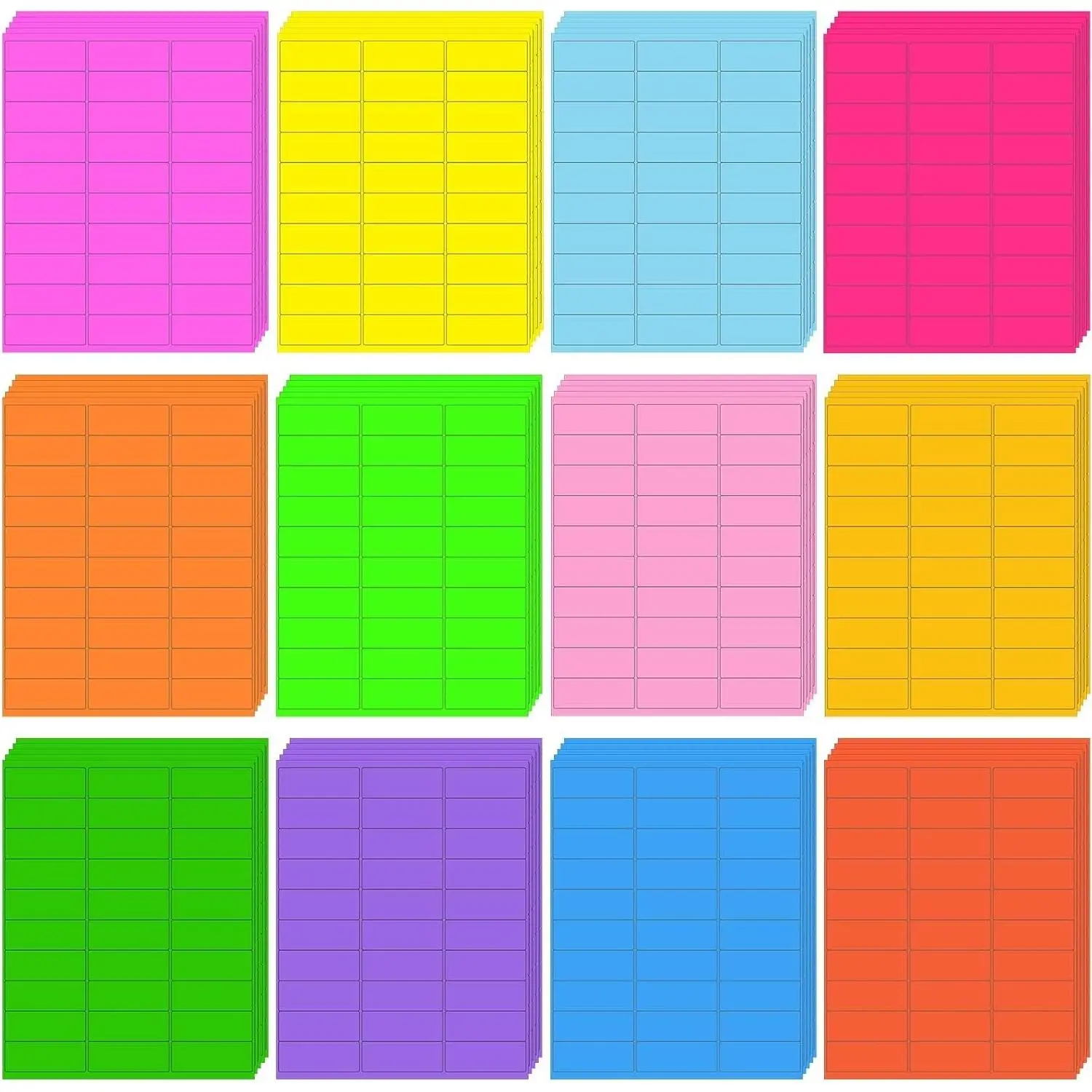 1800 Pcs Neon Colored Printable Address Labels 1" x 2-5/8" | Fluorescent Multicolor Bulk Stickers for Laser & Inkjet Printers, Small Return Mailing Shipping LabelsGift