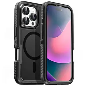 Compatible with iPhone 16, 15, 14, 13, 12, 11, XR Max Plus, Heavy Duty Rugged Magnetic Shockproof Armor Protective Phone Case HNZ0160