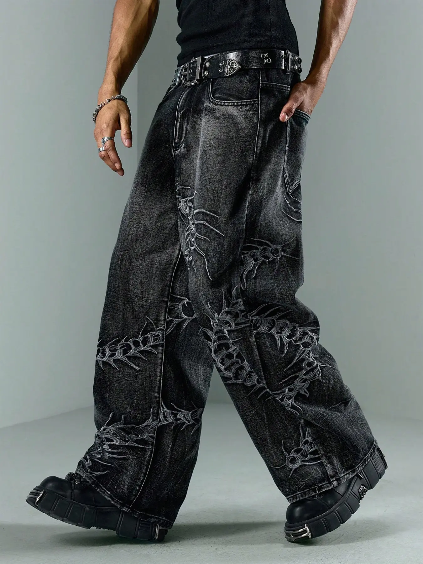 2026 New American Retro 3D Dragon Bone Embroidery Washed Jeans, Loose Fit Casual Straight Leg Long Pants for Men, All Seasons Fashion