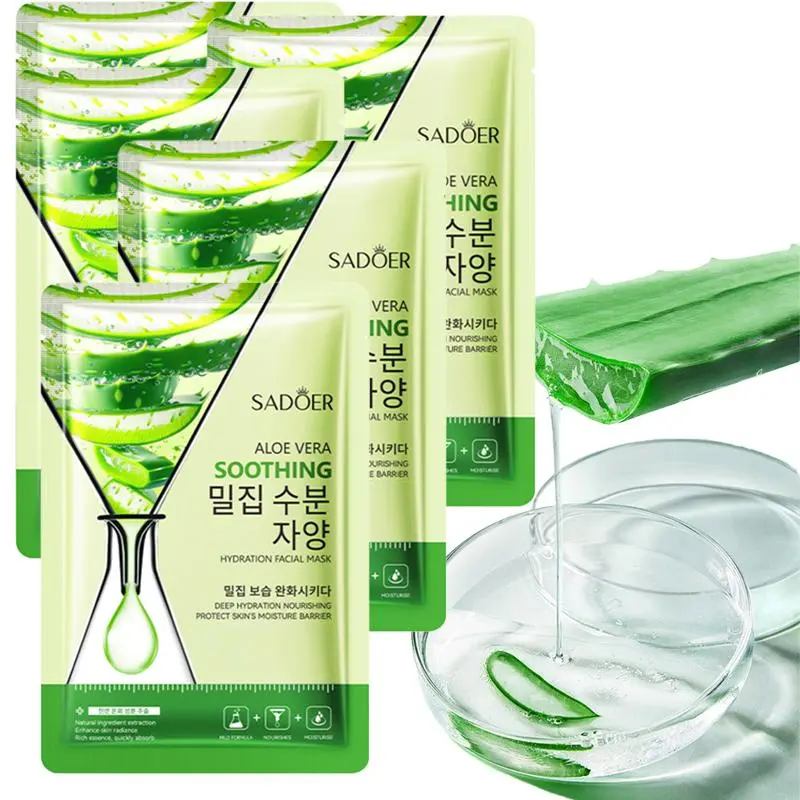 SADOER Aloe Vera Facial Mask, 20pcs/set Non-greasy Moisturizing Hydrating Skincare Mask, Deep Hydration Facial Mask, Suitable for All Skin Types, Unisex Adult