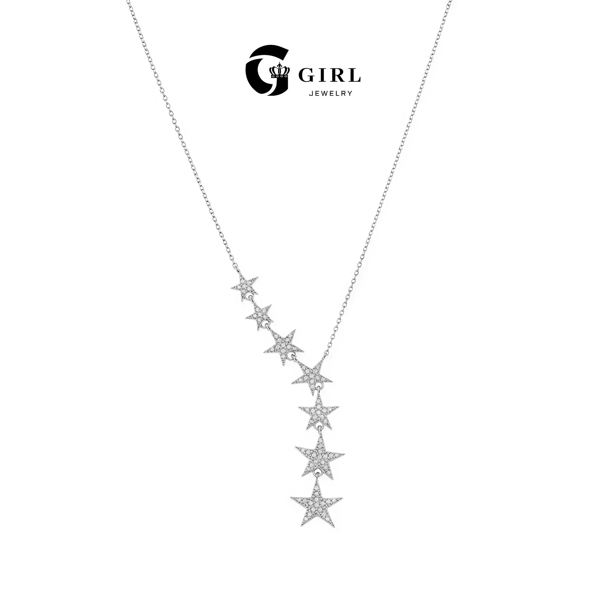 GGIRL Women's 18K Gold-Plated Y-Shaped Choker Necklace, 7-Star Artificial Zircon, Hypoallergenic Shining Exquisite Costume Jewelry