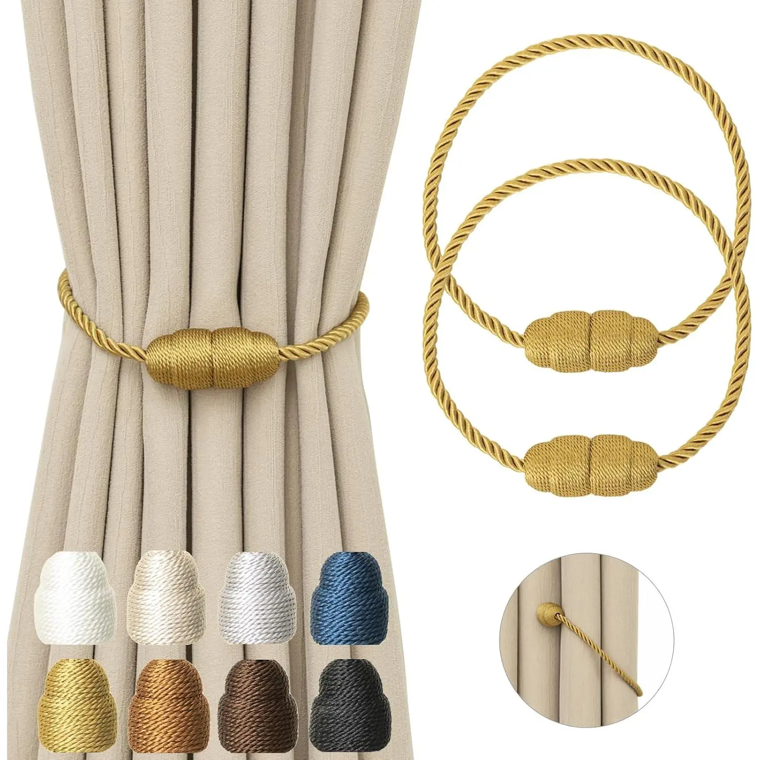 Curtain Tiebacks Rope Curtain Tie Backs for Curtains 2 Pack Curtain Holders for Drapes Decorative Window Curtain Holdbacks,