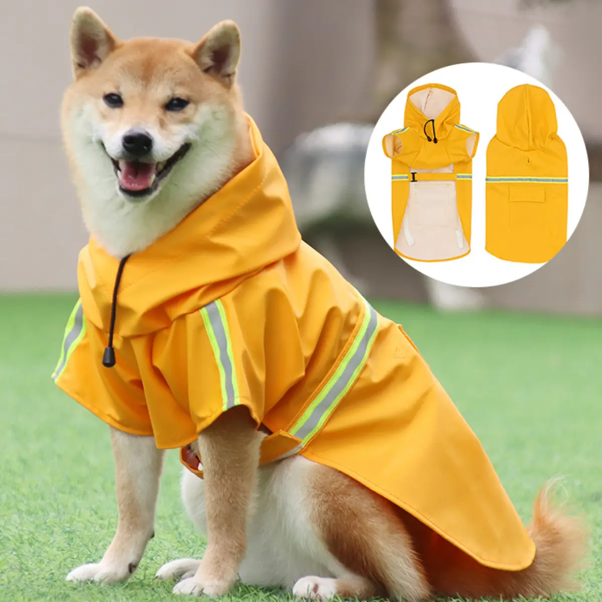 Dog Raincoat - PU Leather Waterproof Windproof Reflective Strips Dry Suit, Universal for Small, Medium, Large, Extra-Large Dogs, Enhances Visibility Full-Body Coverage
