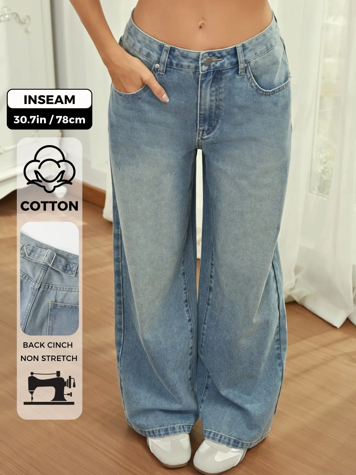 Wanduyini Adjustable Waist Fit Straight Leg Jeans for Women Y2K Baggy Jeans with Snap-Button High Rise Denim Pants