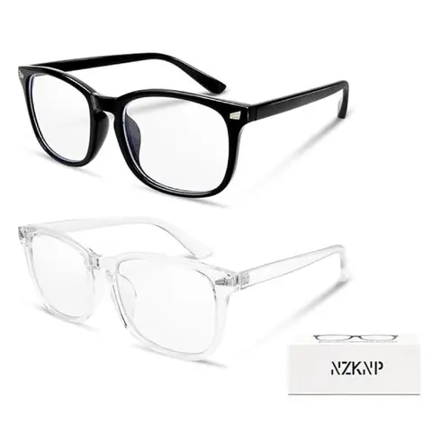 2 Pack Blue Lght Glasses, Computer Gaming Glasses, Blue Lght Glasses for Men and Women, Fashion Large Size Square Frame Eyeglasses for Everyday Use