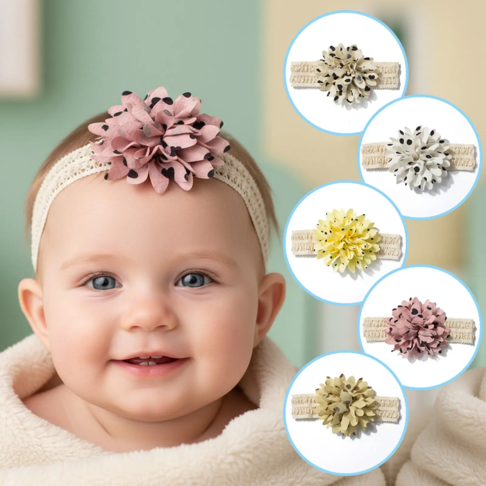 Unisex Hollow Crochet Skinny Elastic Headband - Multi-Layered Chrysanthemum Flower Polka Dot Stretch Band, 10-Color Mixed Package Soft Muted Tones Hair Wrap for Daily Outdoor Wear, All Seasons (Sports & Outdoor Hats Accessories), Crochet Fabric, Casual