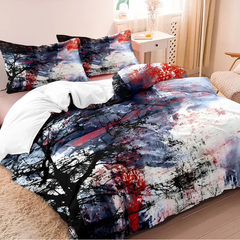 3-piece duvet cover set, artistic style pattern, 3D digital printing, suitable for bedroom and guest room bedding (including 1 duvet cover and 2 pillowcases, excluding the duvet core). Machine washable, zipper design.