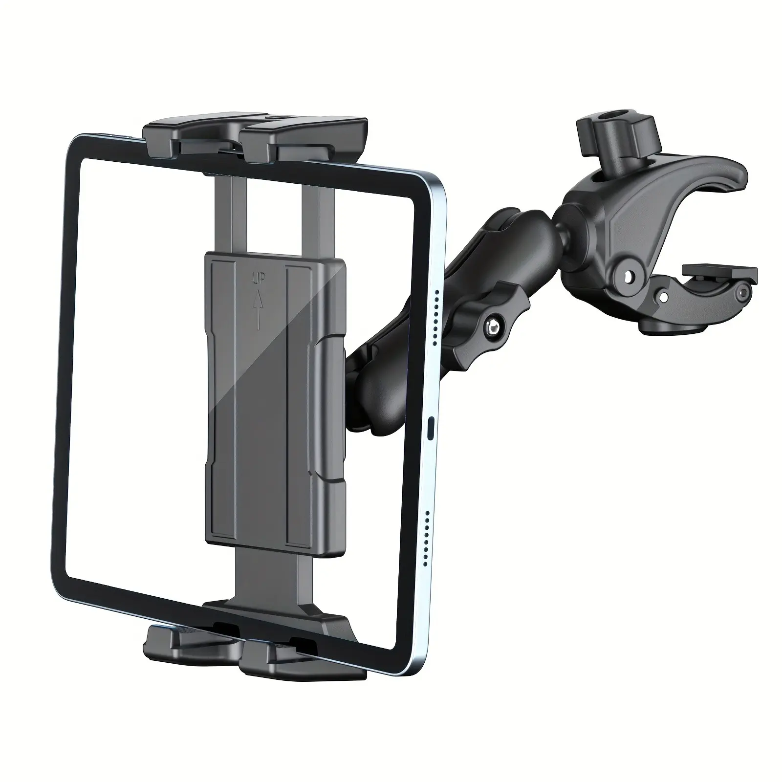 Tablet Microphone Stand Holder, Handle Clip Mount for Treadmill, Exercise Bike, Stroller, Bicycle, Compatible with iPad Pro, iPhone, Cellphone, Galaxy Tab