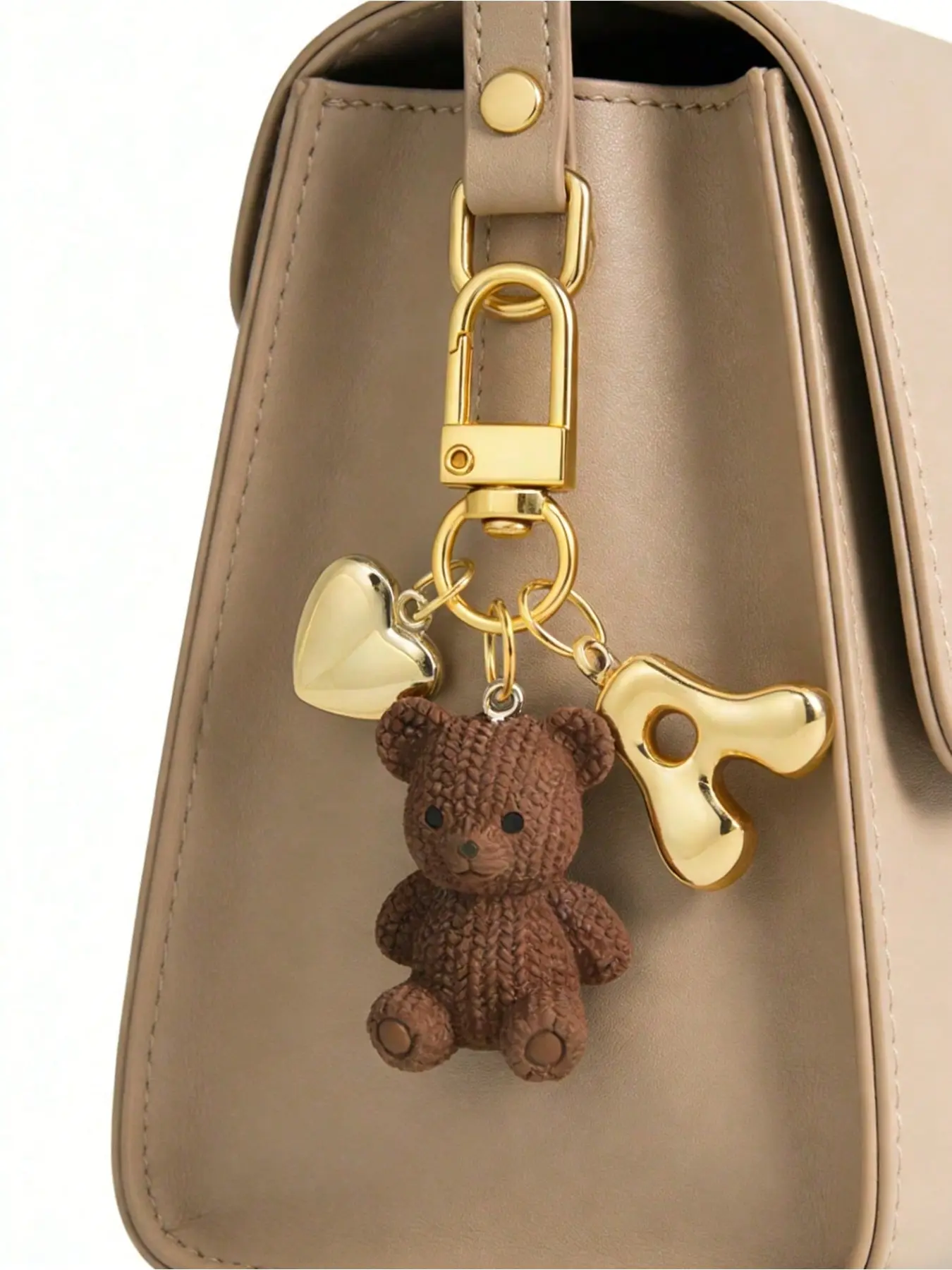 1-letter Teddy Bear Keychain with Gold Bubble Letters A-Z, Women's Keychain, Cute Teddy Bear Pendant, Handbag, Wallet, Backpack, Travel Bag Decoration, Keychain Hanging Ornament, Fitness Classroom Matching Game Decorative Keychain