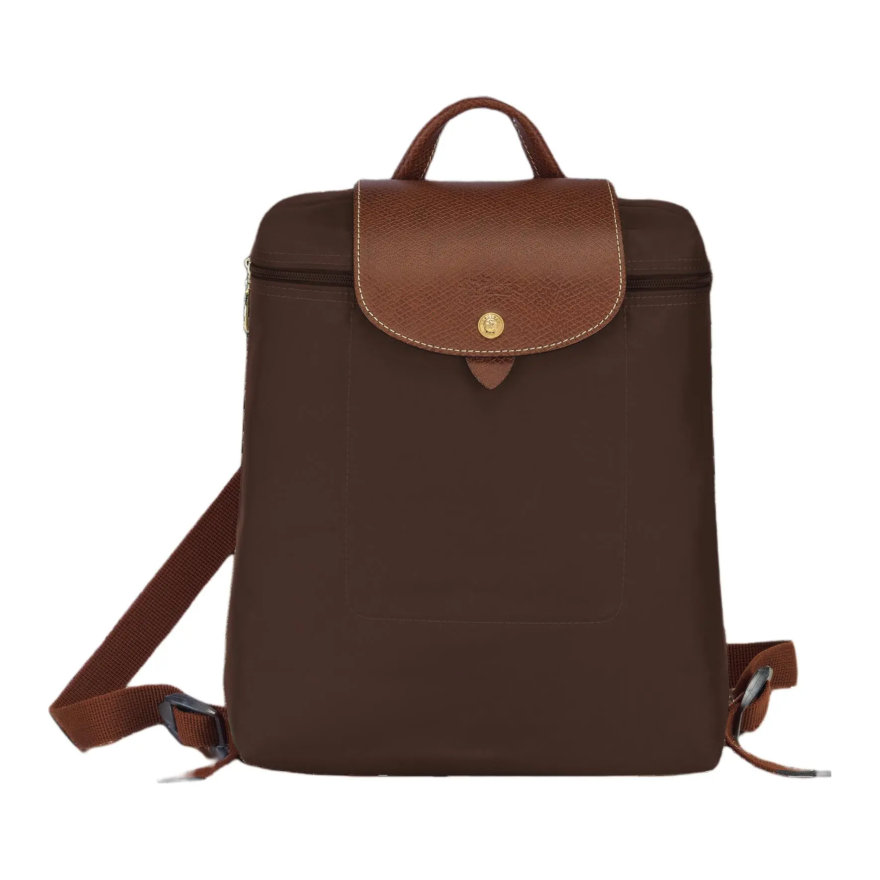 Longchamp Le Pliage Solid Color Zip-Top Canvas Backpack for Women with Embossed Logo Snap Closure in Ebony