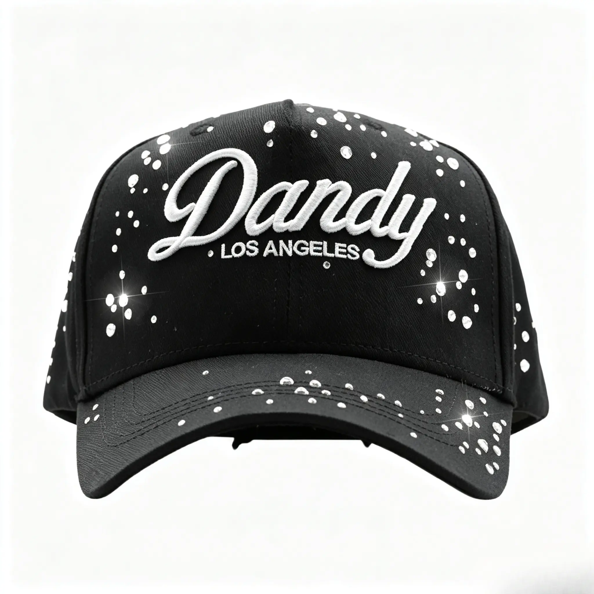 Dandy Los Angeles Embroidered Baseball Cap Sparkling Rhinestone Studded Black Adjustable Snapback Hip Hop Streetwear Unisex Casual Bling Sun Protection Hat