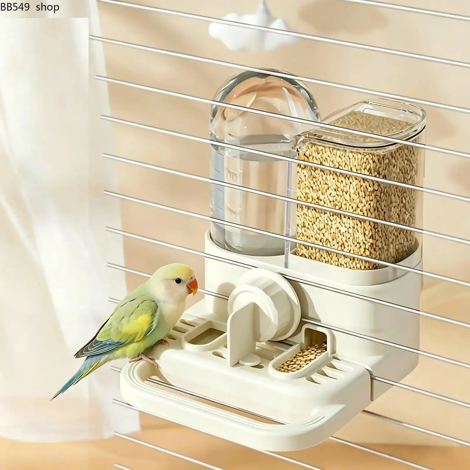 2-in-1 Automatic Bird Feeder and Water Dispenser, Hanging Cage Mounted Feeding Tool for Small to Medium Birds, Gravity Pet Food Container with Mess-Free Design for Parrots & Home Bird Care