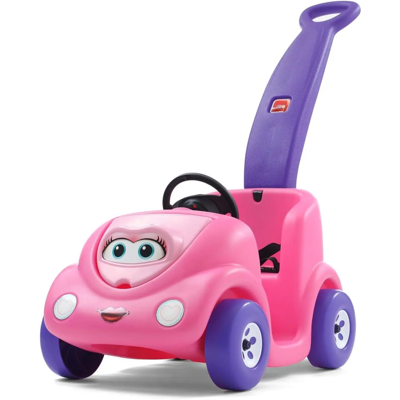 Unisex Kids' Car-Shaped Push Around Buggy - Stroller Substitute Ride-On Toy, Durable Plastic, 50 Lbs Max Weight, Includes Seat Belt & Horn, for 1.5-4 Yrs Toddlers, Pink
