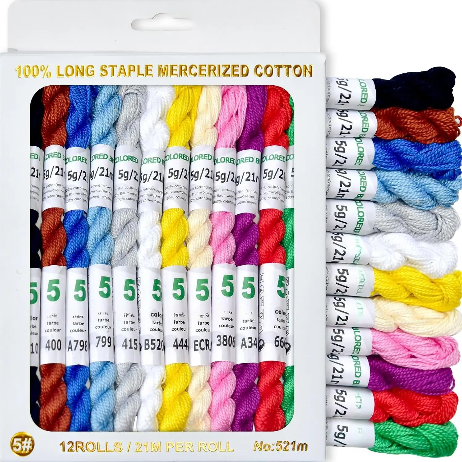 Mercerized   Crochet Needlepoint Thread,Size 5, 12 skeins,12  Colors,21 M/Skein