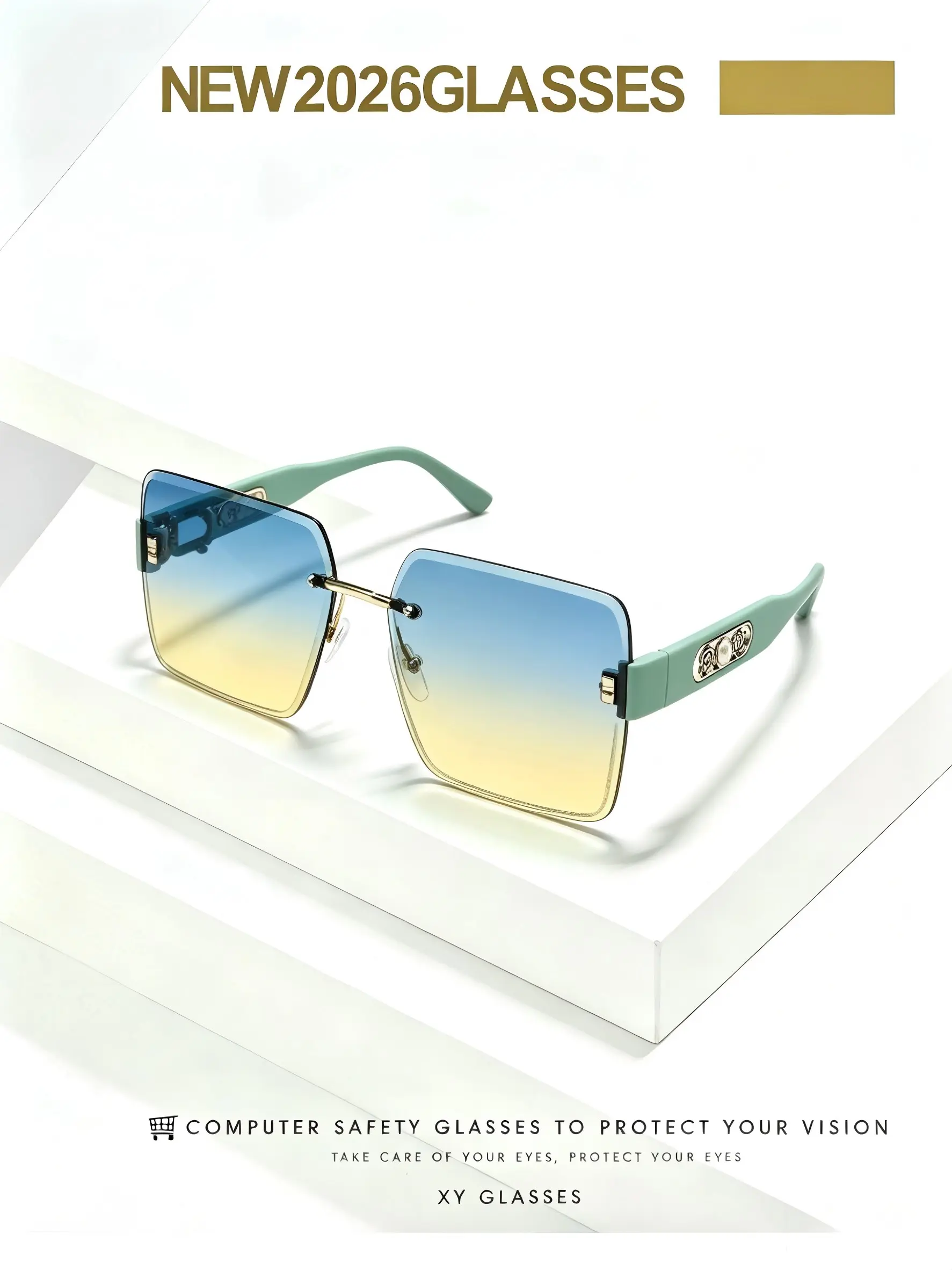 Unisex Frameless Gradient Fashion Glasses, Pearl Floral Decoration, Summer Beach Party Gift, All-Season Decorative Lenses